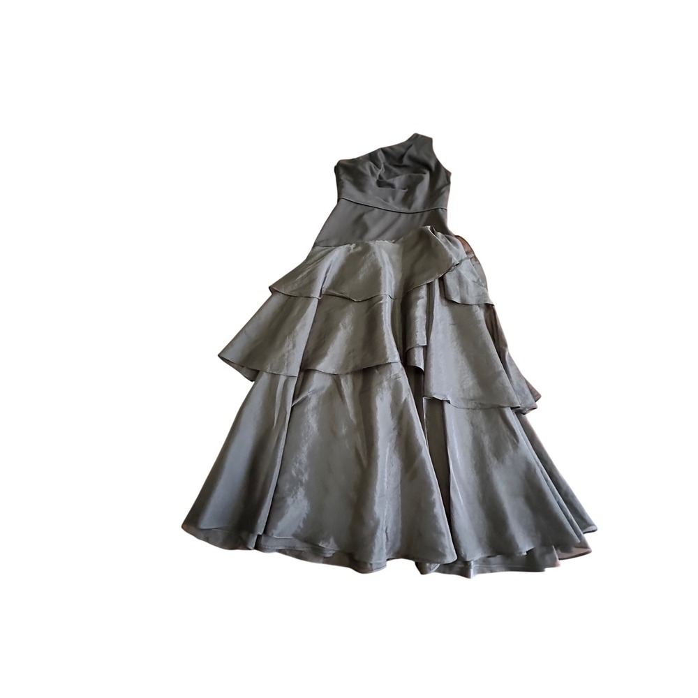Aidan Mattox Adrianna Papell Black One Shoulder Tiered Ruffle Gown Dress 10 - Picture 4 of 10